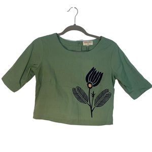Bombay Paisley Cropped Soft Green Linen Top